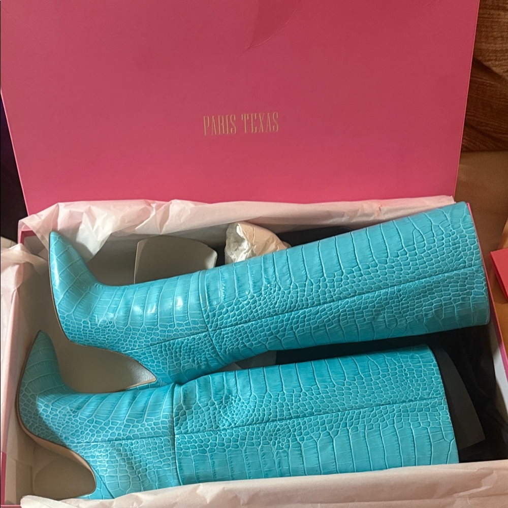 Paris Texas Turquoise Knee-High Stiletto Boots - Picture 7 of 9
